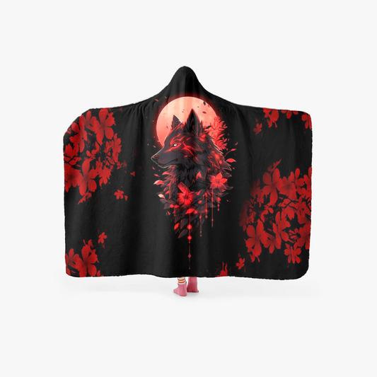 Blood Moon Wolf _ Hooded Blanket