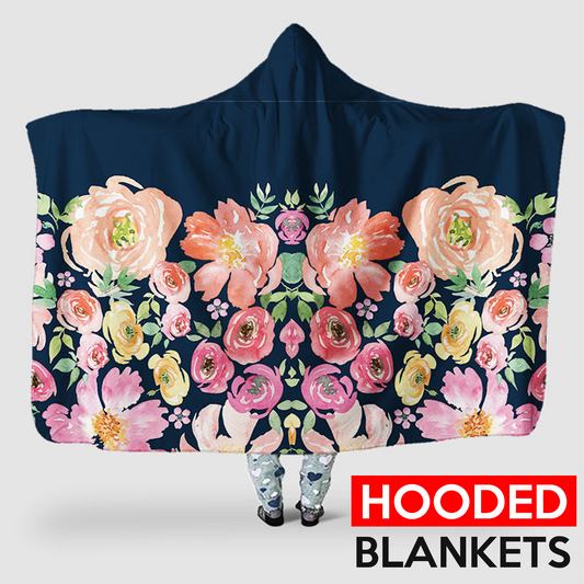 Floral Watercolor Roses - Hooded Blanket