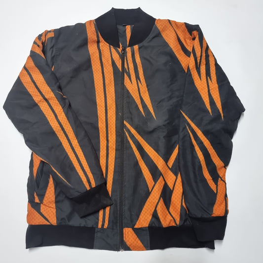 Orange black all over abstract bomber jacket