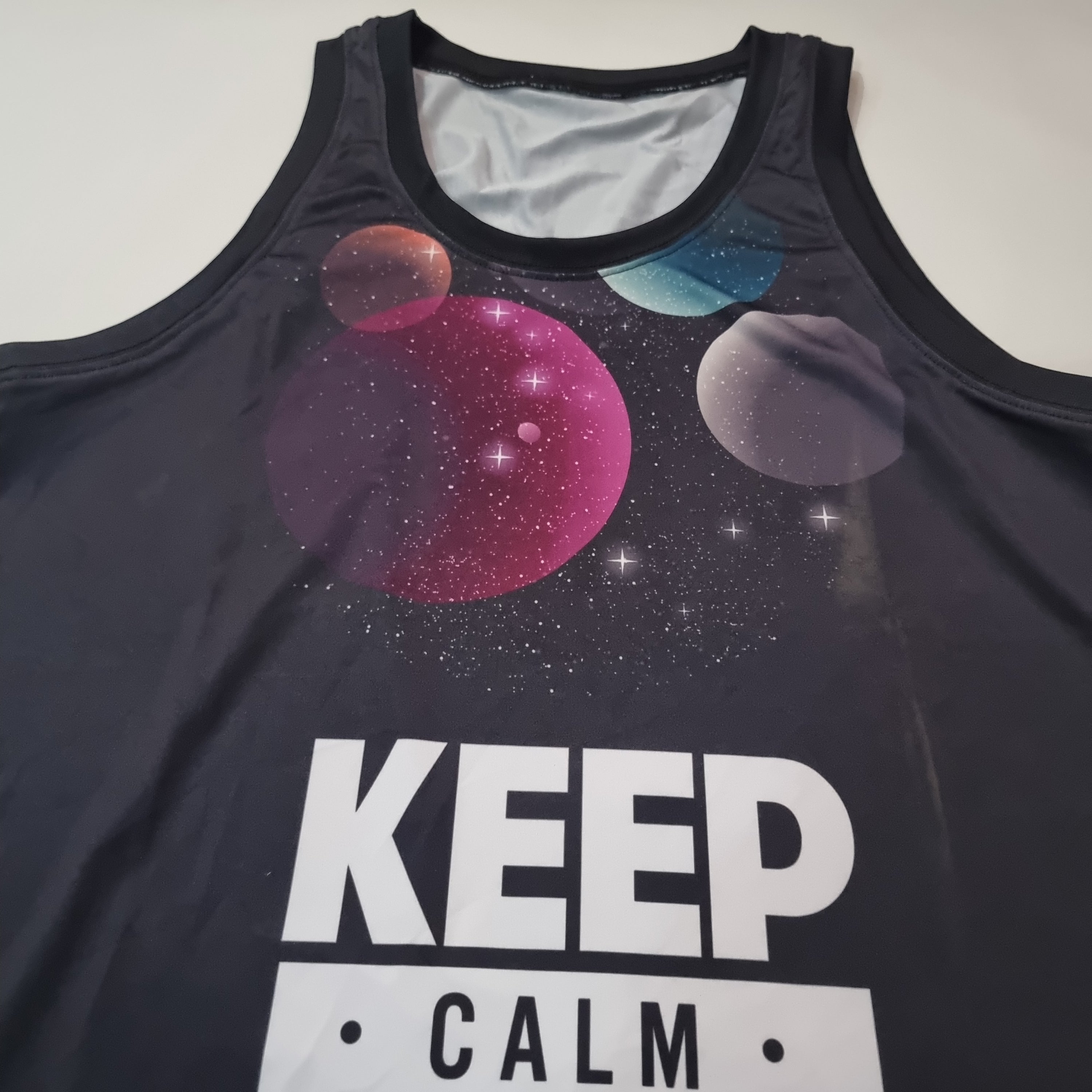 All over spandex keep calm and pray space tank top