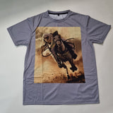 Grey all over tee. Muslim fighter on horse
