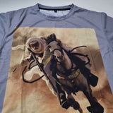 Grey all over tee. Muslim fighter on horse